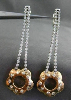 ESTATE 1.80CT DIAMOND 14KT WHITE & ROSE GOLD 3D ETOILE FLOWER HANGING EARRINGS