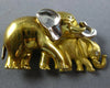 ESTATE LARGE .04CT DIAMOND 18KT 2 TONE GOLD 3D MOTHER & BABY ELEPHANT BROOCH PIN