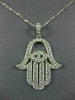 LARGE 1.03CT DIAMOND 14KT WHITE GOLD HAMSA LUCKY PENDANT #22067