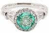 1.33CT DIAMOND & AAA EMERALD 18KT WHITE GOLD ROUND HALO FILIGREE ENGAGEMENT RING