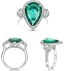 LARGE 4.73CT DIAMOND & AAA EMERALD PLATINUM PEAR SHAPE & ROUND ENGAGEMENT RING