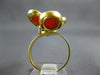 ESTATE LARGE AAA CORAL & ONYX 18KT YELLOW GOLD 3D CLASSIC OVAL FLOWER RING