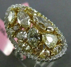ESTATE LARGE 4.13CT WHITE & FANCY YELLOW DIAMOND 18KT GOLD 3D OVAL CLUSTER RING