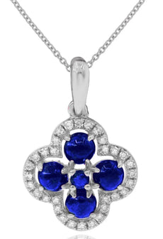 .85CT DIAMOND & AAA SAPPHIRE 14KT WHITE GOLD 3D CLASSIC FLOWER FLOATING PENDANT