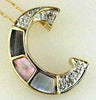 ESTATE DIAMOND & AAA MOTHER OF PEARL 14KT YELLOW GOLD C INITIAL FLOATING PENDANT