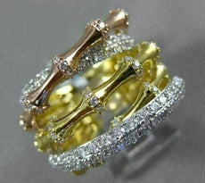 ESTATE LARGE 1.42CT DIAMOND 14KT TRI COLOR GOLD 3D BAMBOO CRISS CROSS LOVE RING