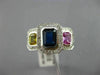 ESTATE WIDE 2.57CT DIAMOND & MULTI COLOR SAPPHIRE 18K WHITE GOLD ENGAGEMENT RING