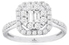 .75CT DIAMOND 14KT WHITE GOLD ROUND & BAGUETTE FLOWER HALO FRIENDSHIP LOVE RING