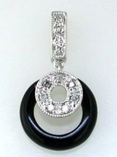 .06CT DIAMOND & AAA ONYX 14KT WHITE GOLD 3D DOUBLE CIRCULAR FILIGREE FUN PENDANT
