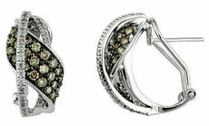 1.39CT WHITE & MOCHA DIAMOND 14K WHITE GOLD PAVE LOVE KNOT LEAF CLIP ON EARRINGS
