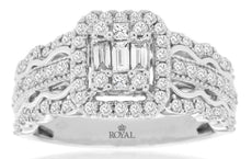 .97CT DIAMOND 14KT WHITE GOLD PRINCESS & BAGUETTE HALO FILIGREE ANNIVERSARY RING