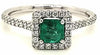 .83CT DIAMOND & AAA EMERALD 18K WHITE GOLD PRINCESS & ROUND HALO ENGAGEMENT RING