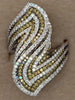 LARGE 1.76CT WHITE & FANCY YELLOW DIAMOND 18K WHITE GOLD MULTI ROW COCKTAIL RING