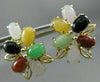 ANTIQUE LARGE AAA MULTI GEM & 14KT YELLOW GOLD FLORAL CLIP ON EARRINGS #22621