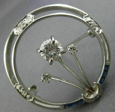 ANTIQUE LARGE 1.5CT OLD MINE DIAMOND & AAA SAPPHIRE 14K WHITE GOLD FLOWER BROOCH