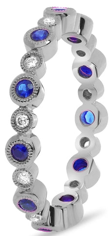.55CT DIAMOND & AAA SAPPHIRE 14KT WHITE GOLD FILIGREE ETERNITY ANNIVERSARY RING