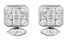 ESTATE 2.14CT DIAMOND 18K WHITE GOLD MULTI SHAPE SQUARE OCTAGON HANGING EARRINGS