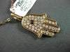 ANTIQUE .62CT DIAMOND & AAA RUBY 18K ROSE GOLD FLOATING HAMSA LUCKY HAND PENDANT