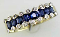 1.45CT DIAMOND & AAA SAPPHIRE 14KT YELLOW GOLD PRINCESS & ROUND ANNIVERSARY RING