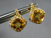 2.25CT DIAMOND & AAA CITRINE 14KT YELLOW GOLD CUSHION & ROUND HANGING EARRINGS