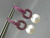 LARGE 2.75CT AAA PINK SAPPHIRE & SOUTH SEA PEARL 18K WHITE GOLD HANGING EARRINGS