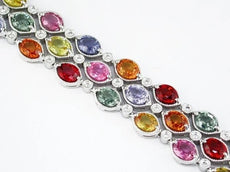 24.36CT DIAMOND & AAA MULTI COLOR SAPPHIRE 14KT WHITE GOLD 3 ROW TENNIS BRACELET