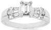 ESTATE .80CT DIAMOND 14KT WHITE GOLD 3D BAGUETTE & ROUND CLASSIC ENGAGEMENT RING