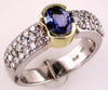 Estate 1.58Ct Diamond & AAA Tanzanite 14Kt 2 Tone Gold 3D Oval & Round Engagement Ring