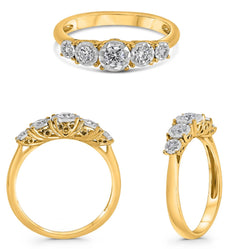 .36CT DIAMOND 14K YELLOW GOLD ROUND 5 STONE GRADUATING FILIGREE ANNIVERSARY RING