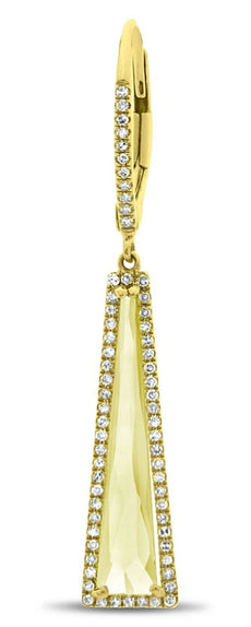 2.24CT DIAMOND & CITRINE 14KT YELLOW GOLD TRIANGULAR LEVERBACK HANGING EARRINGS