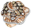 3.56CT WHITE & MULTI COLOR DIAMOND 18KT ROSE GOLD 3D MULTI SHAPE FLOWER RING