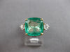 EXTRA LARGE 4.44CT DIAMOND & AAA EMERALD 18K 2 TONE GOLD CUSHION ENGAGEMENT RING