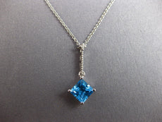 1.41CT DIAMOND & AAA BLUE TOPAZ 14KT GOLD 3D PRINCESS & ROUND FLOATING PENDANT