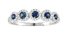 .47CT DIAMOND & AAA SAPPHIRE 14KT WHITE GOLD ROUND 5 STONE HALO ANNIVERSARY RING