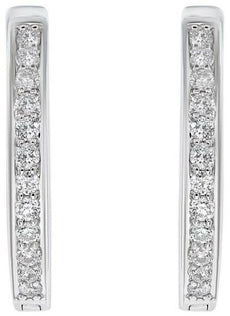 ESTATE .27CT DIAMOND 18KT WHITE GOLD 3D CLASSIC CHANNEL PRONG HUGGIE EARRINGS