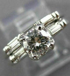 ANTIQUE .74CT ROUND & BAGUETTE DIAMOND 18KT GOLD ENGAGEMENT WEDDING RING #21860