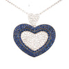 EXTRA LARGE 3.47CT DIAMOND & AAA SAPPHIRE 18K WHITE GOLD MULTI ROW HEART PENDANT