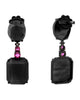 LARGE 21.13CT DIAMOND & AAA ONYX & RUBY 18KT BLACK GOLD MULTI SHAPE FUN EARRINGS