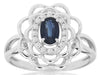 ESTATE .76CT DIAMOND & AAA SAPPHIRE 14K WHITE GOLD OVAL & ROUND FLOWER FUN RING