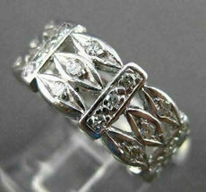 ANTIQUE WIDE .90CT DIAMOND 14KT WHITE GOLD FILIGREE WEDDING ETERNITY RING #17294