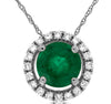 ESTATE .53CT DIAMOND & AAA EMERALD 14KT WHITE GOLD ROUND HALO FLOATING PENDANT
