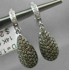 ESTATE 1.0CT WHITE & YELLOW DIAMOND 14KT WHITE GOLD PEAR SHAPE HANGING EARRINGS