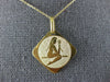 ESTATE 18K YELLOW GOLD 3D SQUARE HANDCRAFTED LADY ETCHED FLOATING PENDANT #25044