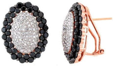 3.0CT WHITE & BLACK DIAMOND 14KT ROSE GOLD 3D OVAL DOUBLE HALO HANGING EARRINGS