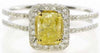 1.29CT WHITE & FANCY YELLOW DIAMOND 18KT 2 TONE GOLD CUSHION & ROUND SQUARE RING