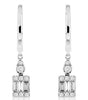.38CT DIAMOND 14KT WHITE GOLD ROUND & BAGUETTE SQUARE LEVERBACK HANGING EARRINGS