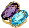 EXTRA LARGE 15.17CT DIAMOND & AAA BLUE TOPAZ & AMETHYST 14K YELLOW GOLD FUN RING