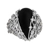 LARGE 1.26CT DIAMOND & AAA ONYX 18KT WHITE GOLD PEAR SHAPE CRISS CROSS WEB RING