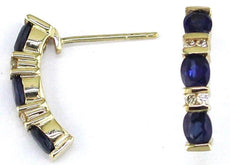 1.5CT DIAMOND & AAA SAPPHIRE 14KT YELLOW GOLD 3D OVAL & ROUND HANGING EARRINGS