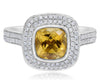 LARGE 2.08CT DIAMOND & AAA CITRINE 18KT WHITE GOLD 3D CUSHION & ROUND BEZEL RING